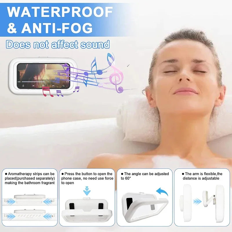Waterproof Shower Phone Holder with Anti-Fog Screen