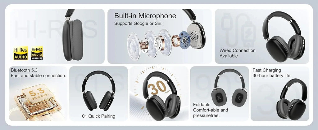Foldable Deep Bass Wireless Headphones⁠