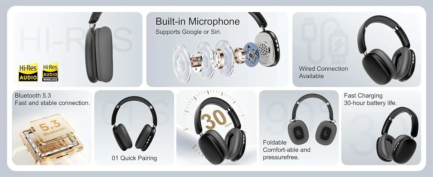 Foldable Deep Bass Wireless Headphones⁠