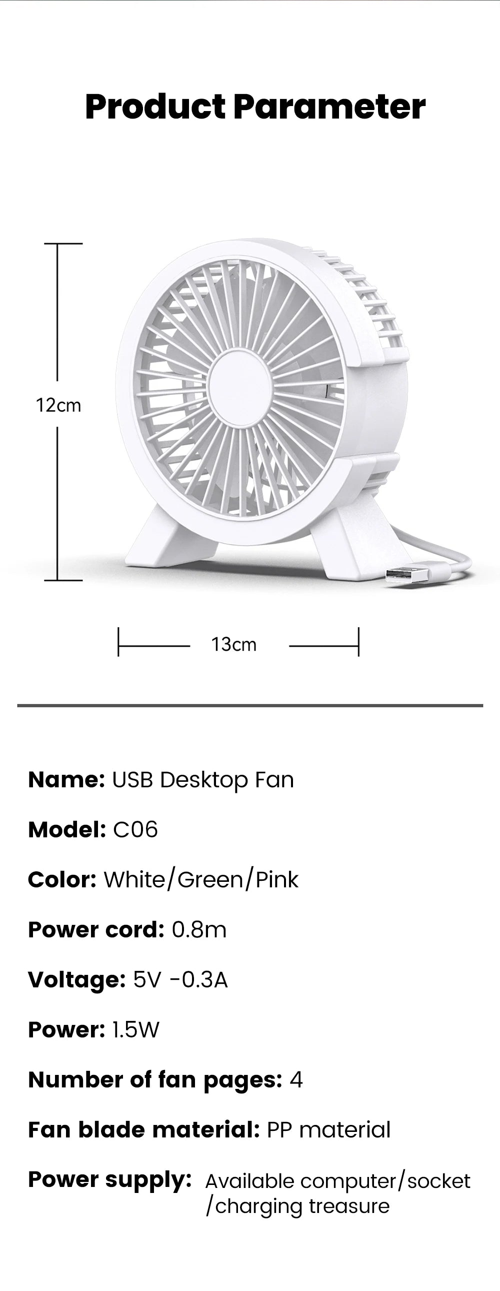 Portable Mini USB Desk Fan