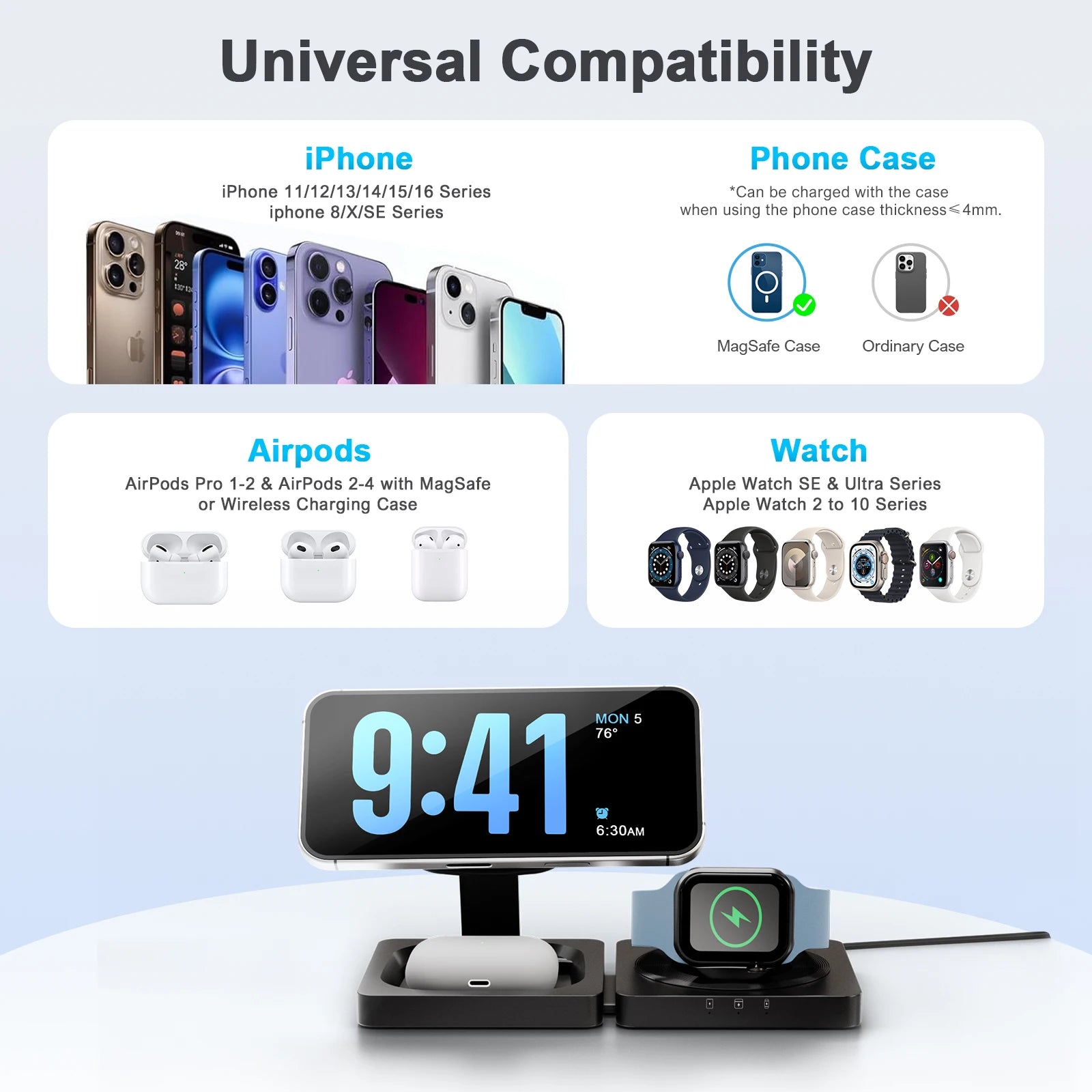 Foldable Travel 3-in-1 Magnetic Charger