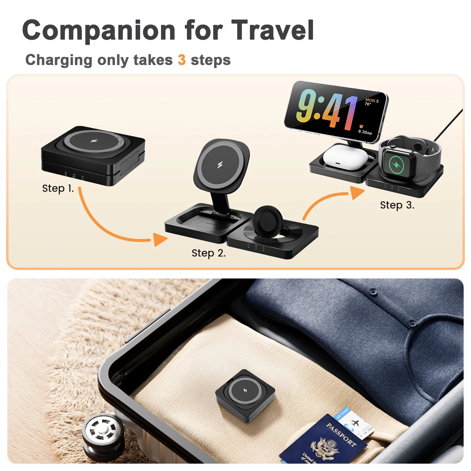 Foldable Travel 3-in-1 Magnetic Charger