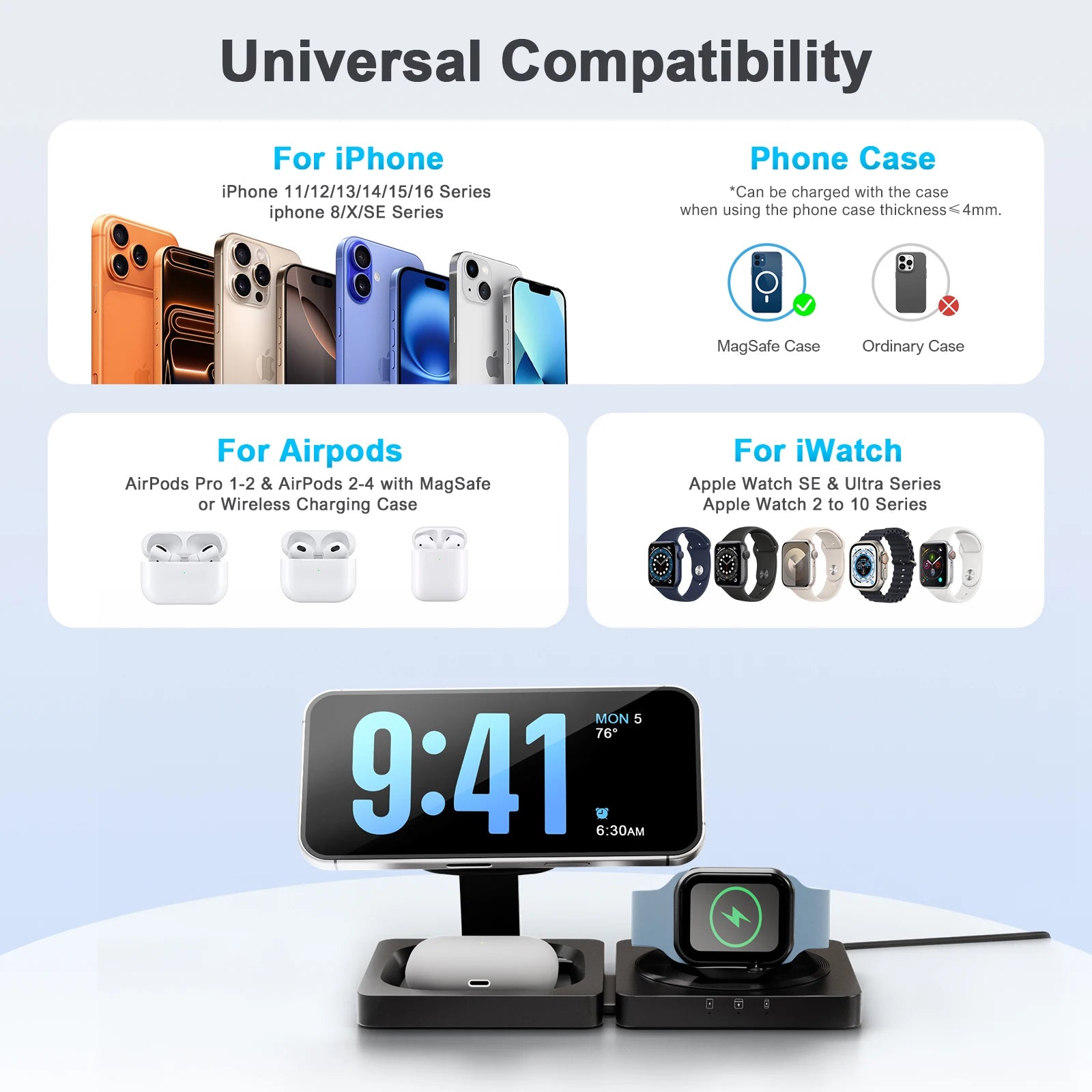 Foldable Travel 3-in-1 Magnetic Charger